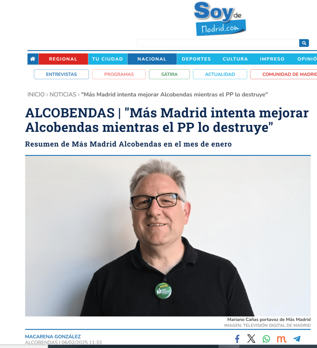ALCOBENDAS | «Más Madrid intenta mejorar Alcobendas mientras el PP lo&nbsp;destruye»