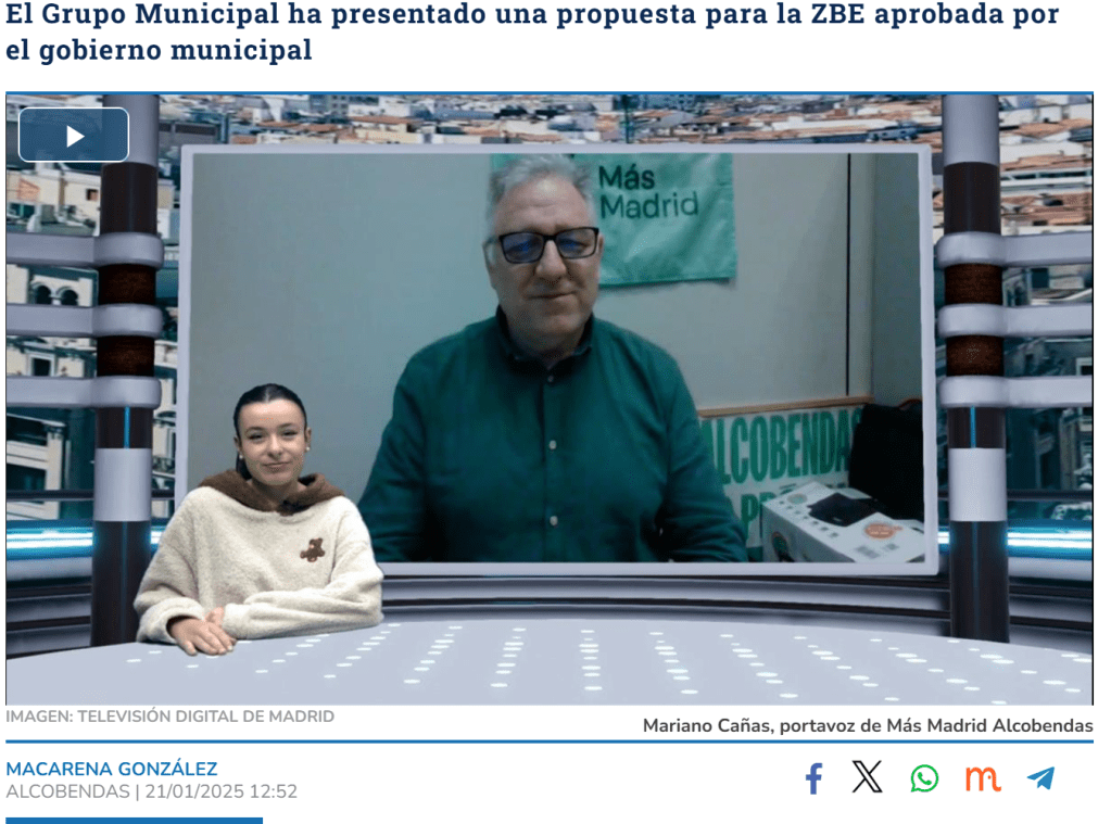 ALCOBENDAS’ Más Madrid Alcobendas critica la zona de bajas emisiones del Equipo de Gobierno y propone alternativa’